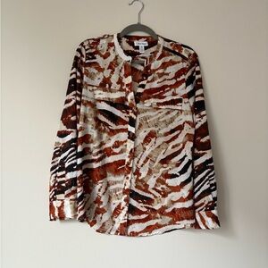 Calvin Klein Abstract Print Blouse in Brown and Cream
